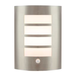 Happy Homewares Modern Outdoor IP44 Stainless Steel Flush Wall Lamp Fitting with PIR Sensor in Metallic Silver - thumbnail 1
