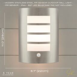 Happy Homewares Modern Outdoor IP44 Stainless Steel Flush Wall Lamp Fitting with PIR Sensor in Metallic Silver - thumbnail 6