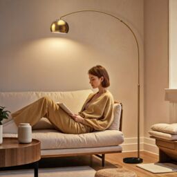 HOMCOM Arc Floor Lamp for Living Room, Free Standing Tall Lamp, Gold Tone - thumbnail 1