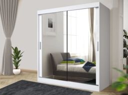 RAC3 Sliding Mirror Wardrobe with Drawers - Modern Bedroom Storage 100 cm in White