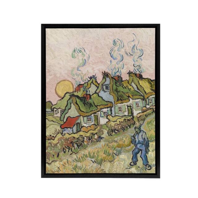"Artery8 Houses & Figure Painting Van Gogh Black Framed Canvas Wall Art - Size: W12"" x H16""" - image 1