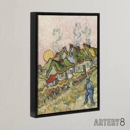 "Artery8 Houses & Figure Painting Van Gogh Black Framed Canvas Wall Art - Size: W12"" x H16""" - thumbnail 2