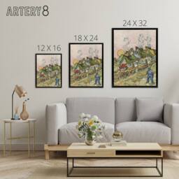 "Artery8 Houses & Figure Painting Van Gogh Black Framed Canvas Wall Art - Size: W12"" x H16""" - thumbnail 4