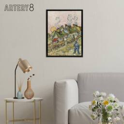 "Artery8 Houses & Figure Painting Van Gogh Black Framed Canvas Wall Art - Size: W12"" x H16""" - thumbnail 3