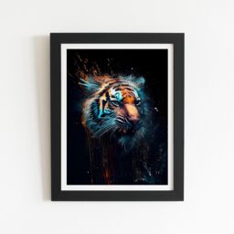 "Warren Reed - Designer Tiger Face Splashart Dark Background Framed Art Print in Black - Size: W20"" x H30""" - thumbnail 2