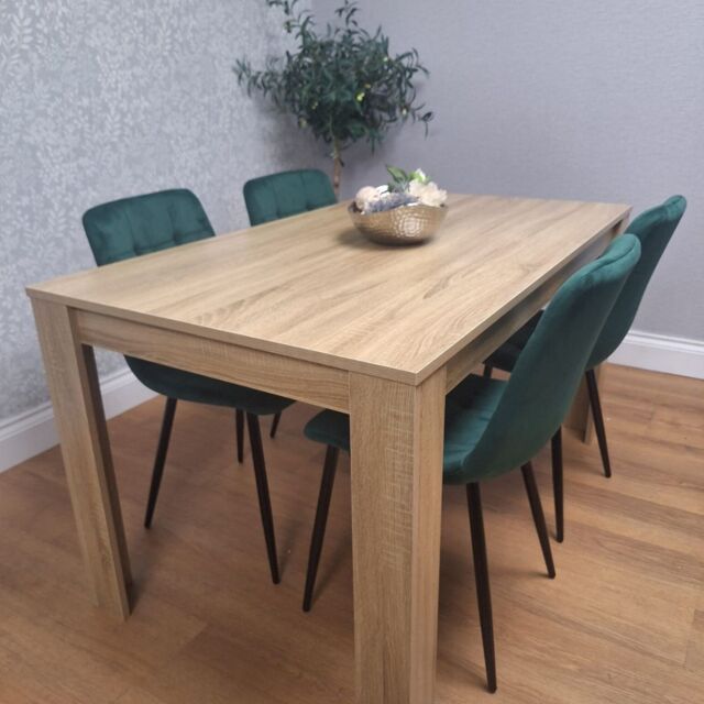 KOSY KOALA Dining Set of 4 Oak Effect Dining Table With 4 Green Velvet Chairs Dining Room Furniture in Brown - image 1