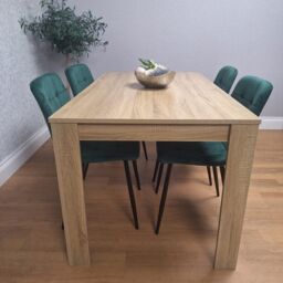 KOSY KOALA Dining Set of 4 Oak Effect Dining Table With 4 Green Velvet Chairs Dining Room Furniture in Brown - thumbnail 2