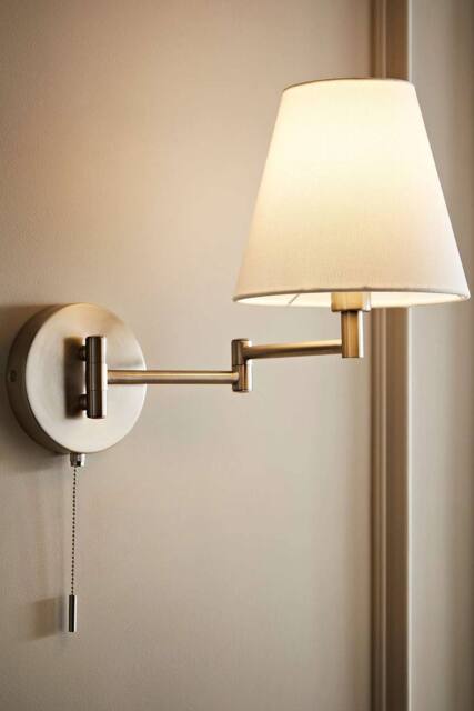 ValueLights Sonia Adjustable Swing Arm Wall Light with Tapered Linen Lamp Shade in Silver - image 1