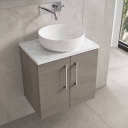 Balterley Level 600mm Wall Hung 2 Door Unit with Laminate Worktop - Solace Oak in Brown - thumbnail 3