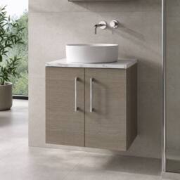 Balterley Level 600mm Wall Hung 2 Door Unit with Laminate Worktop - Solace Oak in Brown - thumbnail 4