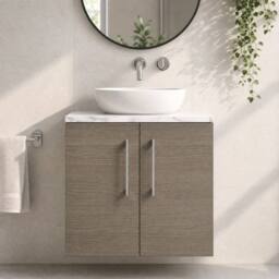 Balterley Level 600mm Wall Hung 2 Door Unit with Laminate Worktop - Solace Oak in Brown - thumbnail 6
