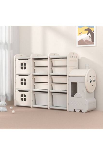 Kids'Floor-Standing Toy Storage Rack in Adorable Train Design in Beige - image 1