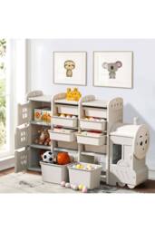 Kids'Floor-Standing Toy Storage Rack in Adorable Train Design in Beige - thumbnail 4