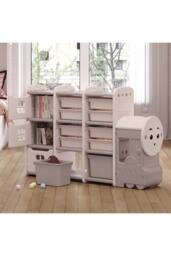 Kids'Floor-Standing Toy Storage Rack in Adorable Train Design in Beige - thumbnail 3