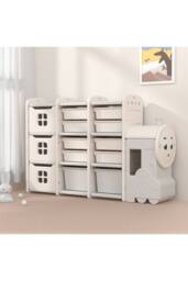 Kids'Floor-Standing Toy Storage Rack in Adorable Train Design in Beige - thumbnail 1