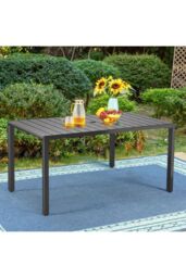 Living and Home Wood Effect Outdoor Garden Dining Table in Grey - thumbnail 3