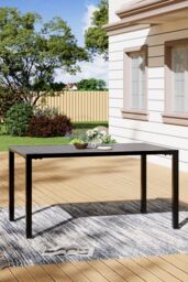 Living and Home Wood Effect Outdoor Garden Dining Table in Grey - thumbnail 2
