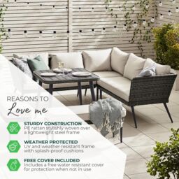 FurnitureboxUK Seychelles 9 Seater Outdoor Garden Sofa Set - PE Rattan & Wood Effect Garden Sofa & Table - 5 Seater Corner Sofa, 2 benches, Garden - thumbnail 8