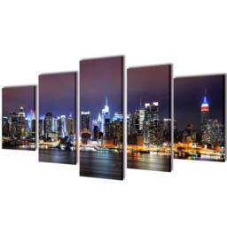 Berkfield Home Modern Canvas Wall Print Set Colourful New York Skyline 200 x 100 cm - thumbnail 2