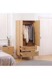 ERGOVEXA Wardrobe with 2 Doors, 2 Drawers, 80x52x180cm, Natural - Size: 80 x 52 x 180 cm - thumbnail 4