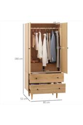 ERGOVEXA Wardrobe with 2 Doors, 2 Drawers, 80x52x180cm, Natural - Size: 80 x 52 x 180 cm - thumbnail 2