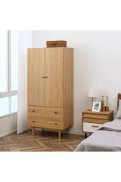 ERGOVEXA Wardrobe with 2 Doors, 2 Drawers, 80x52x180cm, Natural - Size: 80 x 52 x 180 cm - thumbnail 5