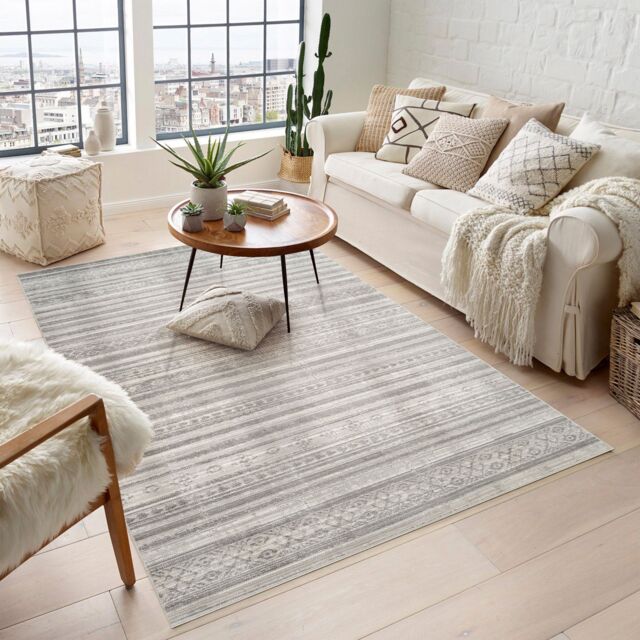 Desire Rugs Maia Washable Motif Traditional Area Rug Non-Slip Living Room Hallway in Grey - Size: 60 cm x 220 cm - image 1