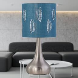 First Choice Lighting Romana - Brushed Chrome Touch Operated Table Lamp with Teal Fern Shade in Silver - thumbnail 4