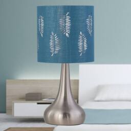 First Choice Lighting Romana - Brushed Chrome Touch Operated Table Lamp with Teal Fern Shade in Silver - thumbnail 5