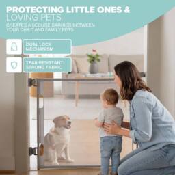 Kidoola Retractable Baby Gate, Doorway Safety Gate for Toddlers/Pets, 86x140cm in Grey - Size: 86x140 cm - thumbnail 4
