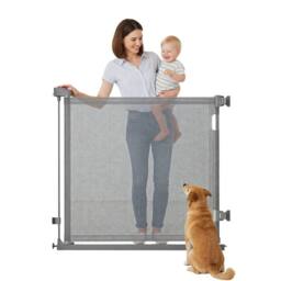 Kidoola Retractable Baby Gate, Doorway Safety Gate for Toddlers/Pets, 86x140cm in Grey - Size: 86x140 cm