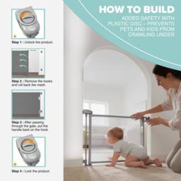 Kidoola Retractable Baby Gate, Doorway Safety Gate for Toddlers/Pets, 86x140cm in Grey - Size: 86x140 cm - thumbnail 8