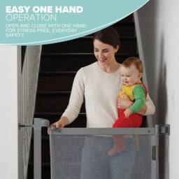 Kidoola Retractable Baby Gate, Doorway Safety Gate for Toddlers/Pets, 86x140cm in Grey - Size: 86x140 cm - thumbnail 3