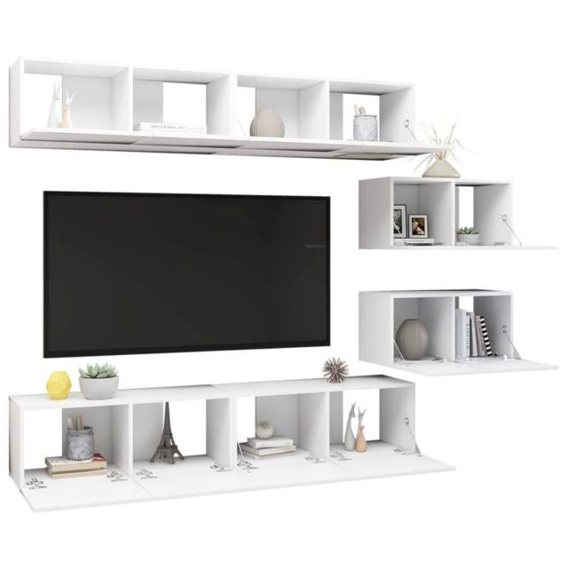 Berkfield Home Modern 6 Piece TV Cabinet Set White Engineered Wood - image 1