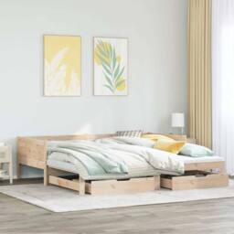 Berkfield Home Daybed with Trundle & Drawers without Mattress 80x200 cm in Light Tan - thumbnail 2