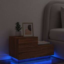 Berkfield Home Bedside Cabinet with LED Lights Brown Oak 70x36x40.5 cm - thumbnail 2