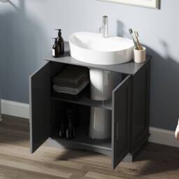 Costway 60 cm Pedestal Sink Bathroom Vanity Cabinet Under Sink Cabinet in Grey - thumbnail 4