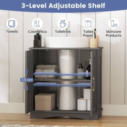 Costway 60 cm Pedestal Sink Bathroom Vanity Cabinet Under Sink Cabinet in Grey - thumbnail 7