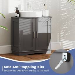 Costway 60 cm Pedestal Sink Bathroom Vanity Cabinet Under Sink Cabinet in Grey - thumbnail 8