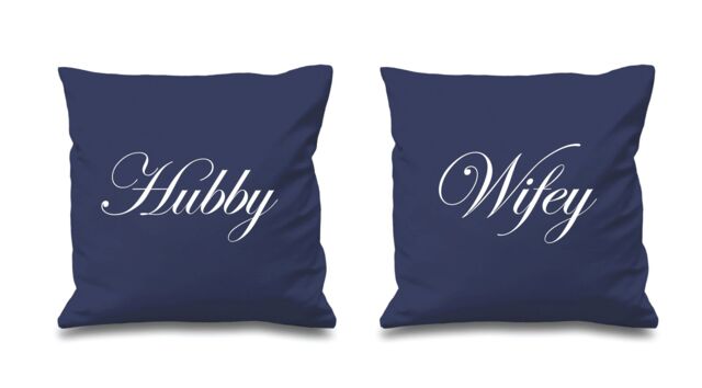 60 SECOND MAKEOVER Hubby Wifey Cushion Covers in Navy - Size: 40 cm x 40 cm