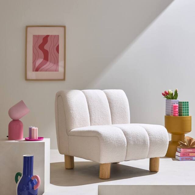 sweeek Wooden Armchair With Rounded Legs In Boucle Fabric in Cream - image 1