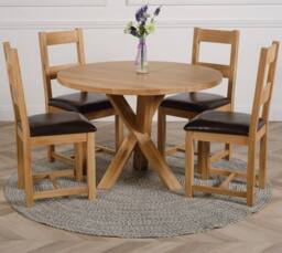 Thats Furniture Oregon Round Oak Dining Table & 4 Lincoln Chairs in Brown - thumbnail 1