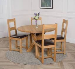 Thats Furniture Oregon Round Oak Dining Table & 4 Lincoln Chairs in Brown - thumbnail 3
