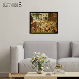 "Artery8 Pieter Bruegel The Elder Childrens Games Framed Canvas Wall Art Print in Brown - Size: W12"" x H16""" - thumbnail 3