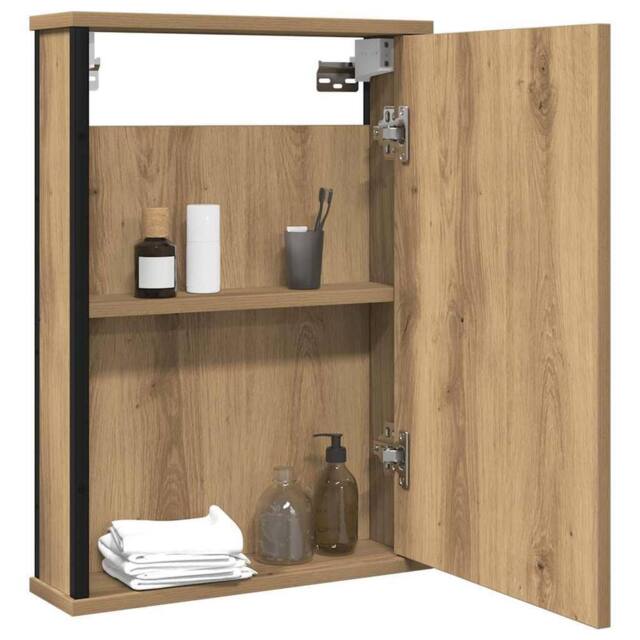 Berkfield Home Sturdy Bathroom Mirror Cabinet Artisan Oak 42x12x60 cm Engineered Wood in Brown - Size: 42 x 12 x 60 cm - image 1