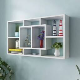 Berkfield Home Floating Wall Display Shelf 8 Compartments White - thumbnail 2