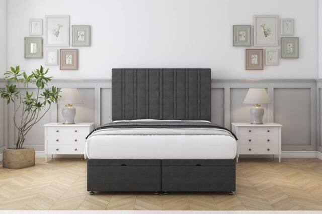 "Comfort Beds Lorenzo Dumfries Ottoman Bed Set With 54"" Floor Standing Headboard in Dark Grey - Size: Small Double" - image 1