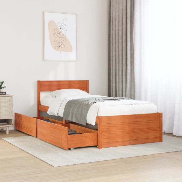 Berkfield Home Bed Frame without Mattress Wax Brown 75x190 cm Small Single Solid Wood Pine - image 1