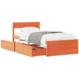 Berkfield Home Bed Frame without Mattress Wax Brown 75x190 cm Small Single Solid Wood Pine - thumbnail 2