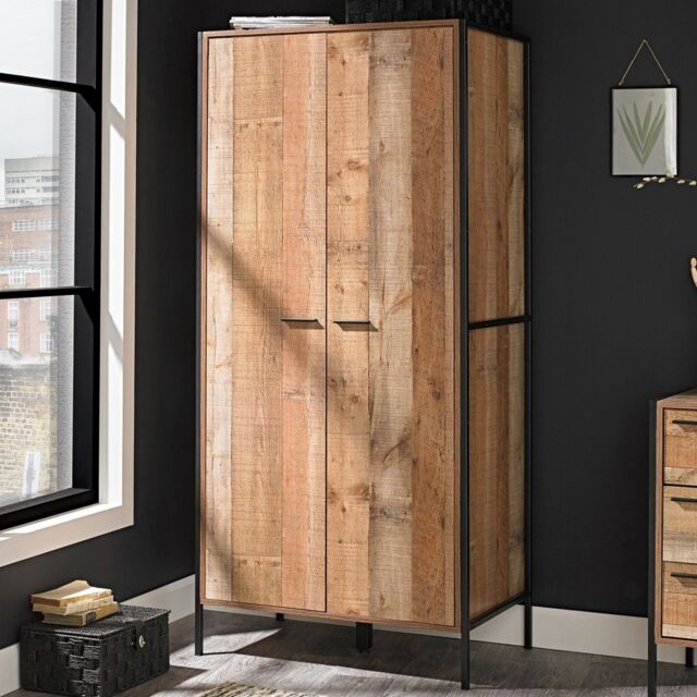 Lemon Pavilion Furniture Hoxton 2 Door Wardrobe - L52 x W83.8 x H180 cm - Distressed Oak Effect in Brown - Size: 1 Pack - image 1